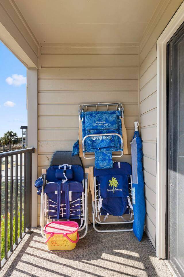 Beach chairs, umbrella, boogie board and wagon ready to go
